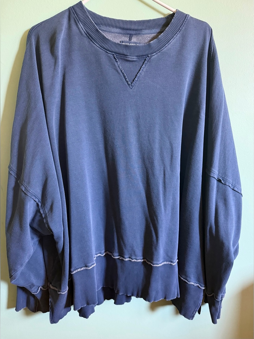 American Eagle Outfitters Distressed Navy Crewneck Sweatshirt